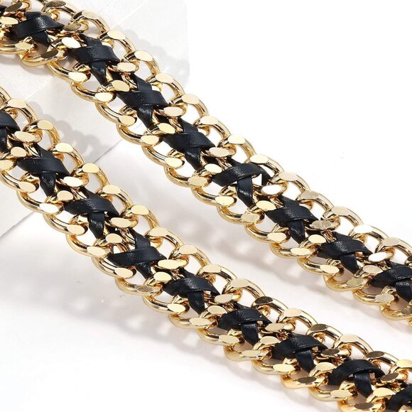 Gold Metal Punk Belt Leather Chain Waist Accessories for Women Dresses - Picture 4 of 5